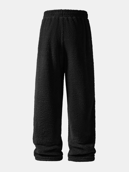 Geometric Patchwork Teddy Quarter-Zip & Straight Trousers Set