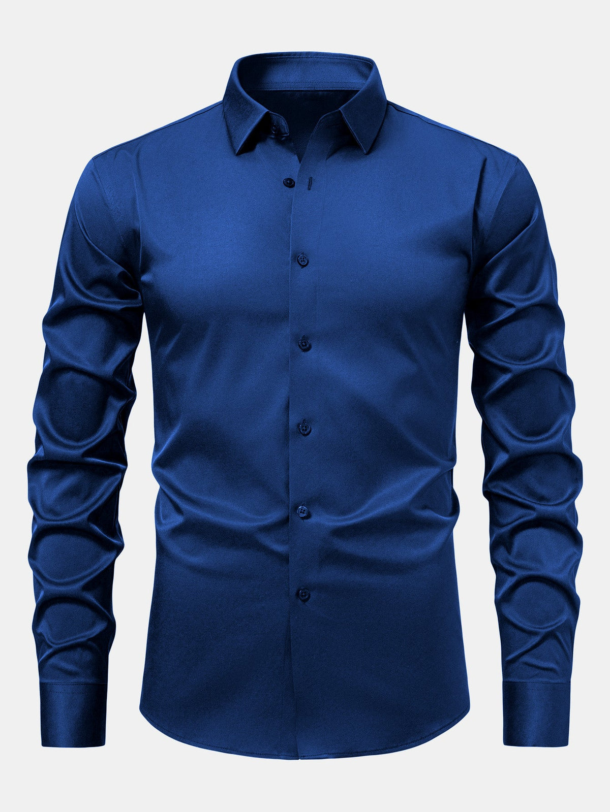 Camisa de cetim justa de manga longa com botões