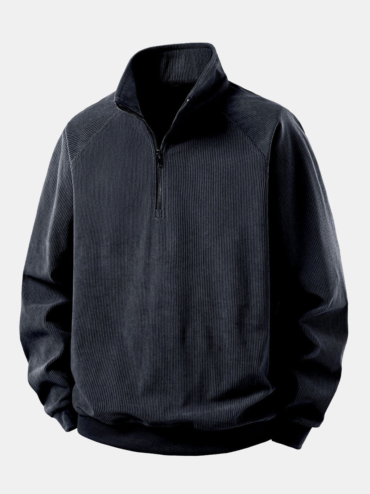 Moletom com Zíper 1/4, Manga Raglan e Veludo Cotelê