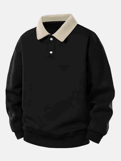 Moletom Polo com Contraste e Calça de Moletom de Perna Reta, Modelagem Relaxada