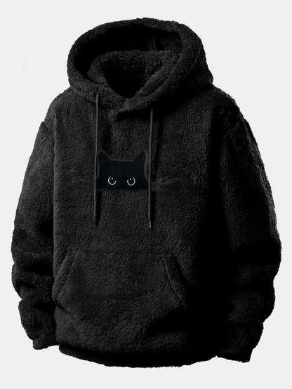 Embroidered Black Cat Teddy Hoodie & Joggers Set