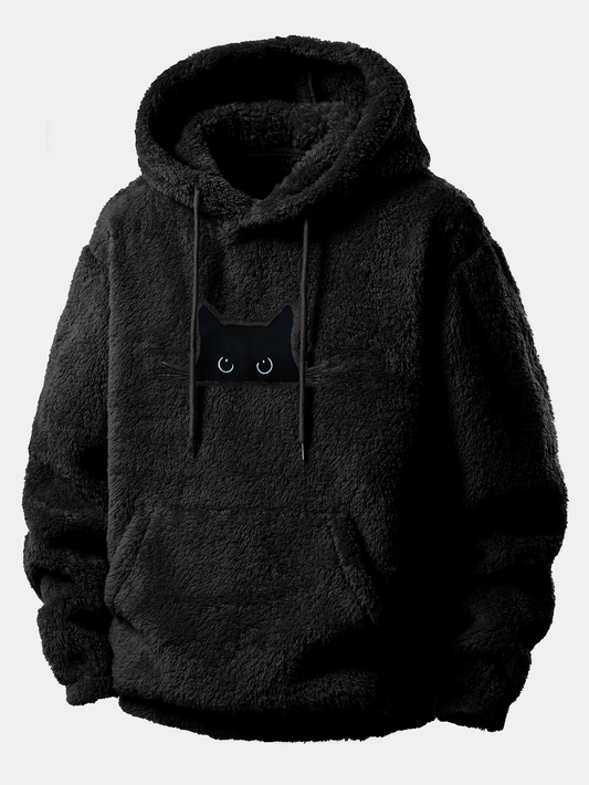 Embroidered Black Cat Teddy Hoodie & Joggers Set