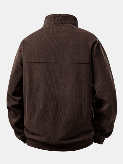 Moletom com Zíper 1/4, Manga Raglan e Veludo Cotelê