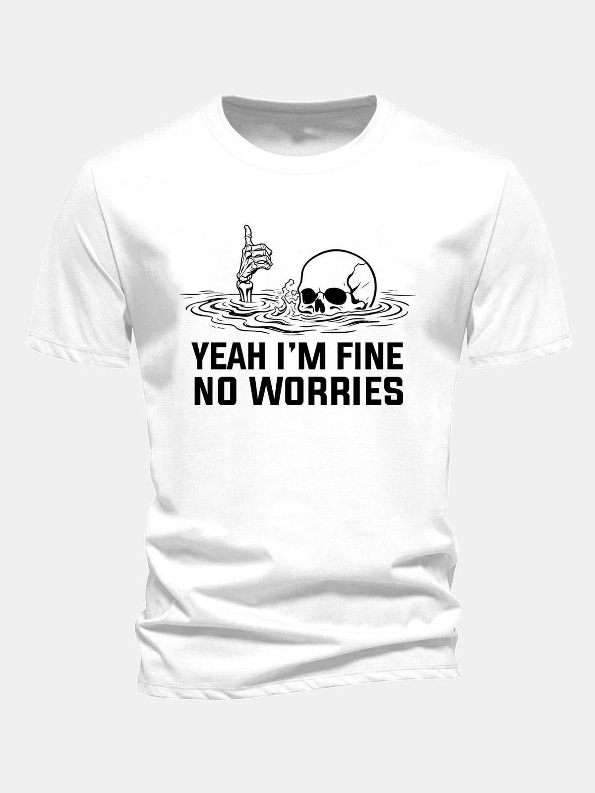 "Yes, I'm Fine" Skeleton Print Cotton T-Shirt