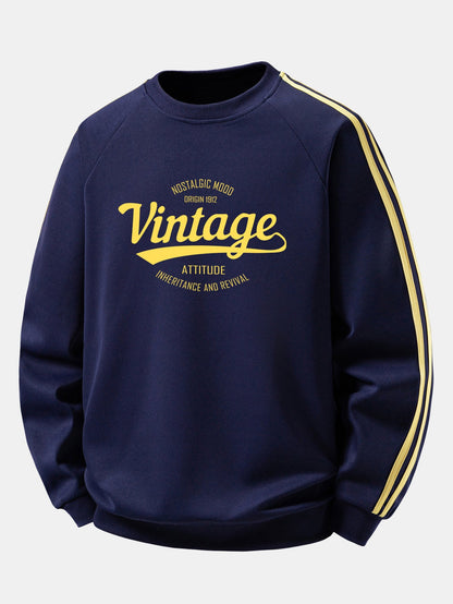 Vintage Print Contrast Stripe Raglan Sweatshirt