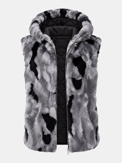 Camo Faux Fur Hooded Gilet