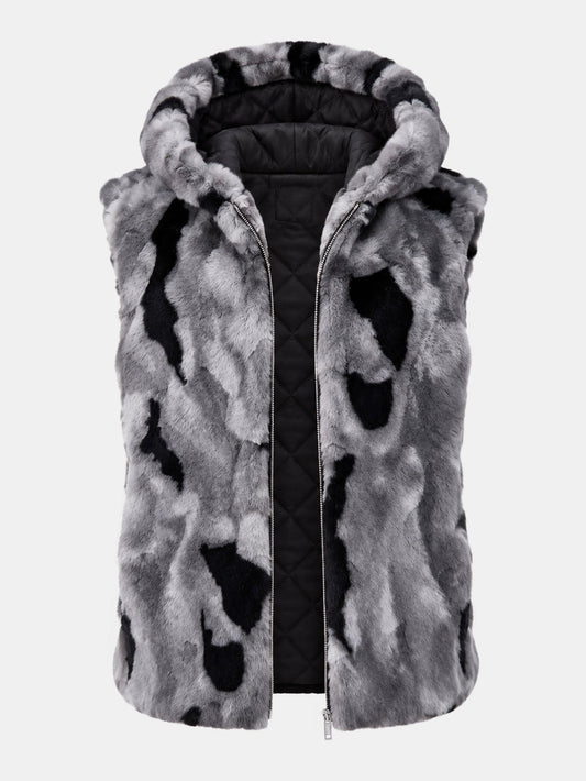 Camo Faux Fur Hooded Gilet