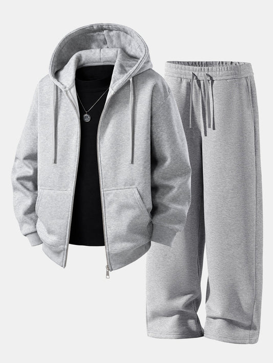 Relaxed Zip Hoodie & Wide Leg Sweatpants Set