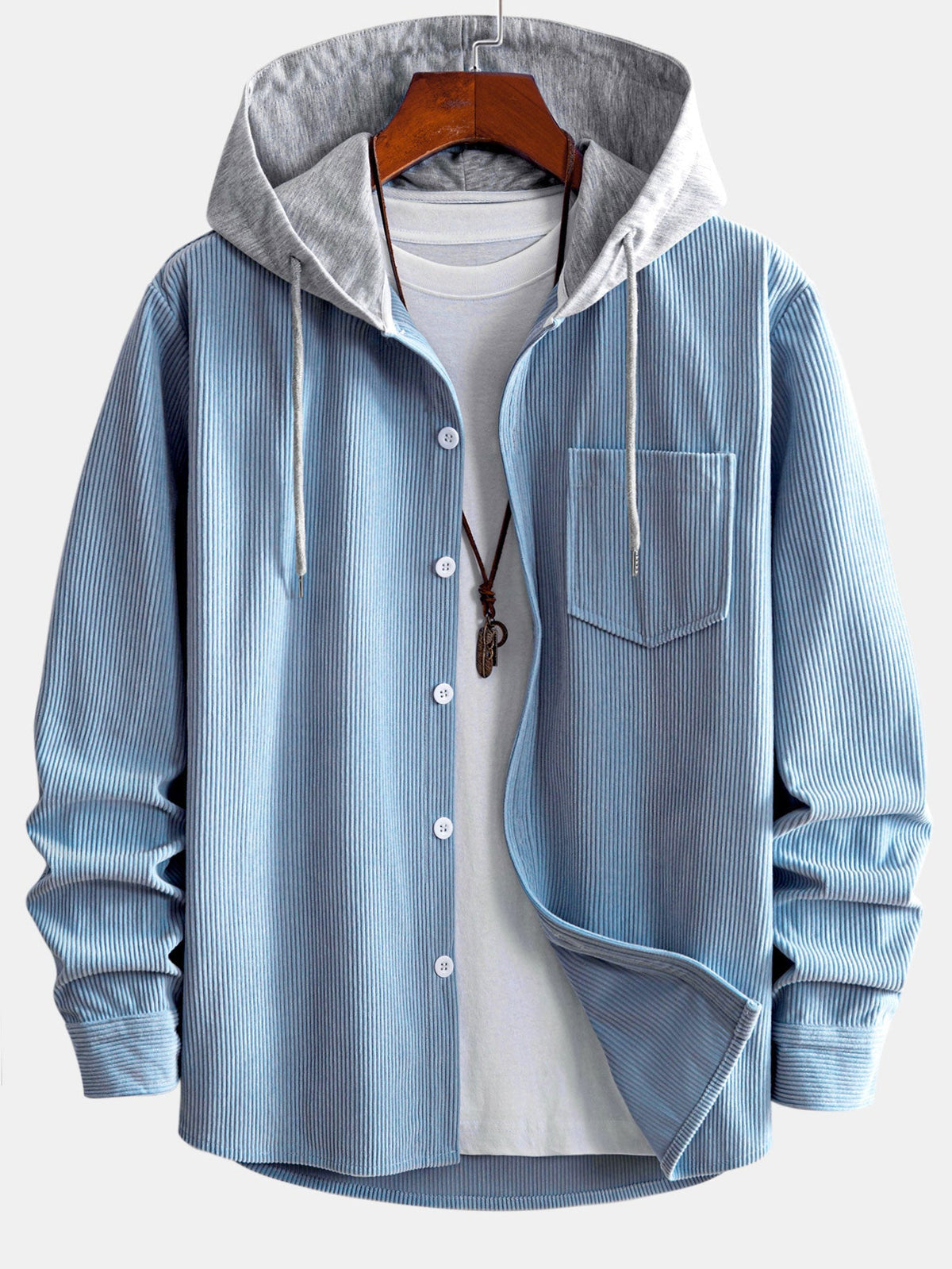 Hooded Corduroy Long Sleeve Shirt