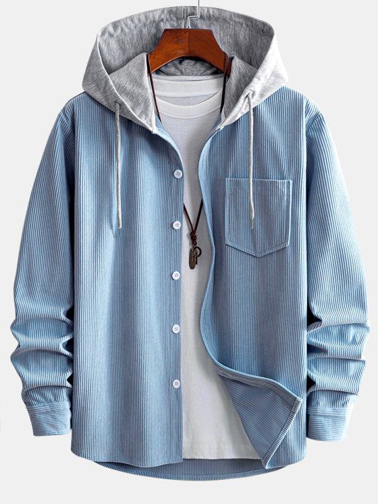 Hooded Corduroy Long Sleeve Shirt