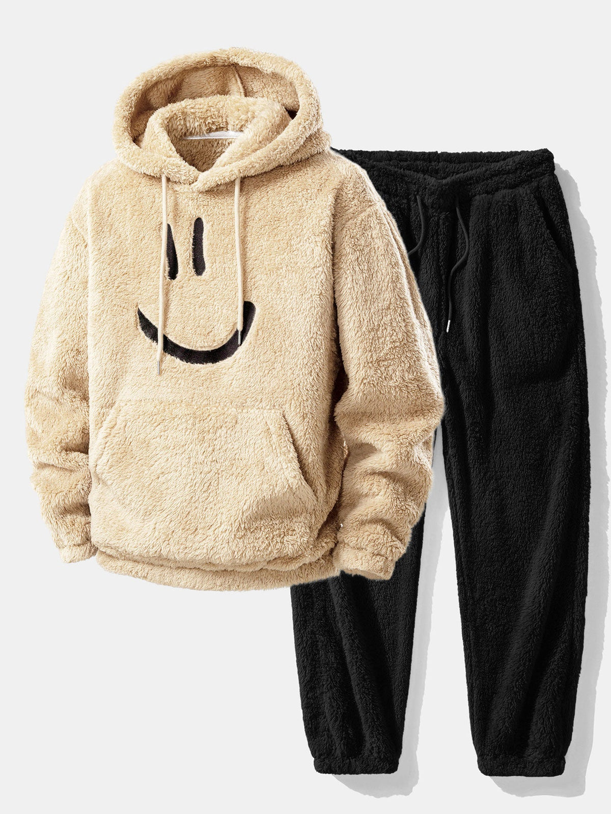 Embroidered Smiley Teddy Hoodie & Joggers Set