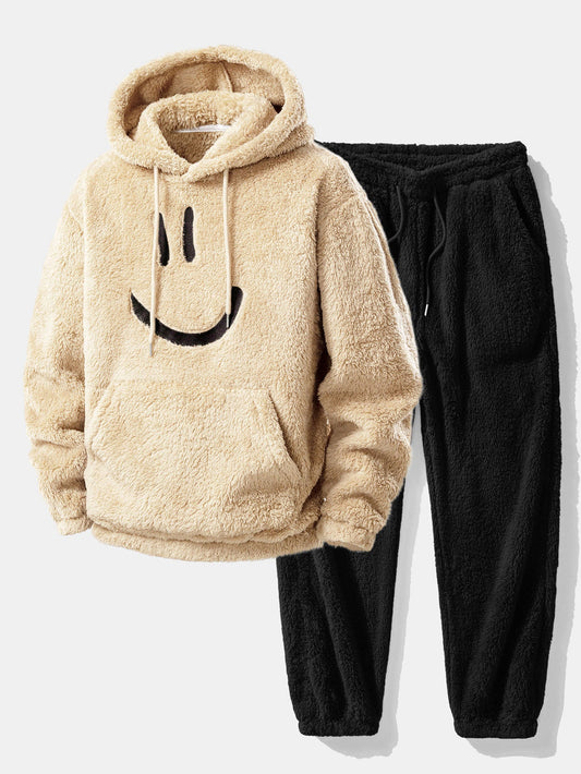 Embroidered Smiley Teddy Hoodie & Joggers Set