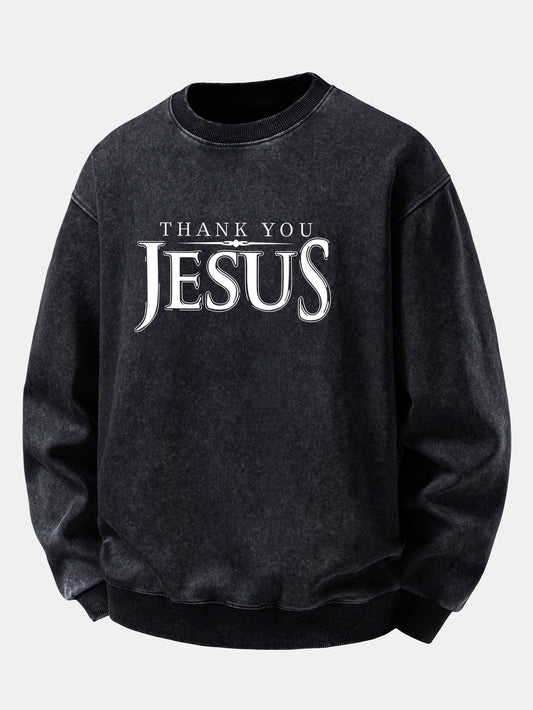 Jesus Print Washed Distressed Sweatshirt
