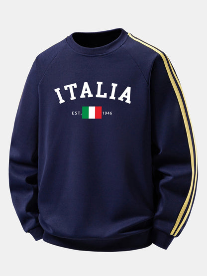 Italia Print Contrast Stripe Raglan Sweatshirt