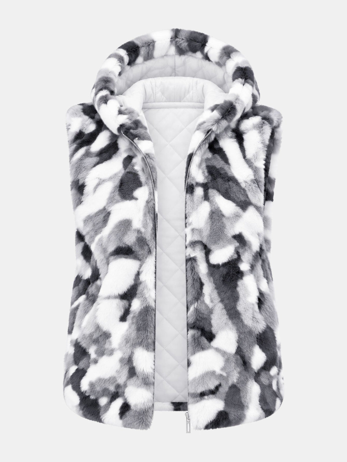 Camo Faux Fur Hooded Gilet