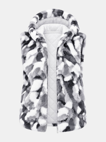 Camo Faux Fur Hooded Gilet