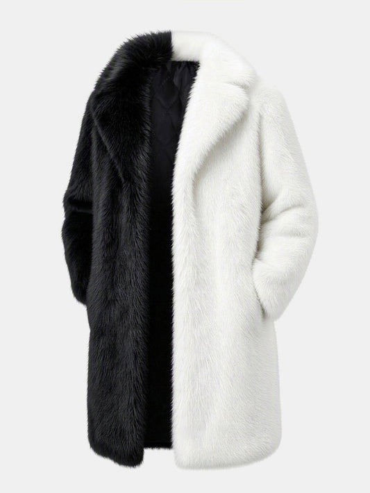 Two-Tone Faux Fur Longline Coat
