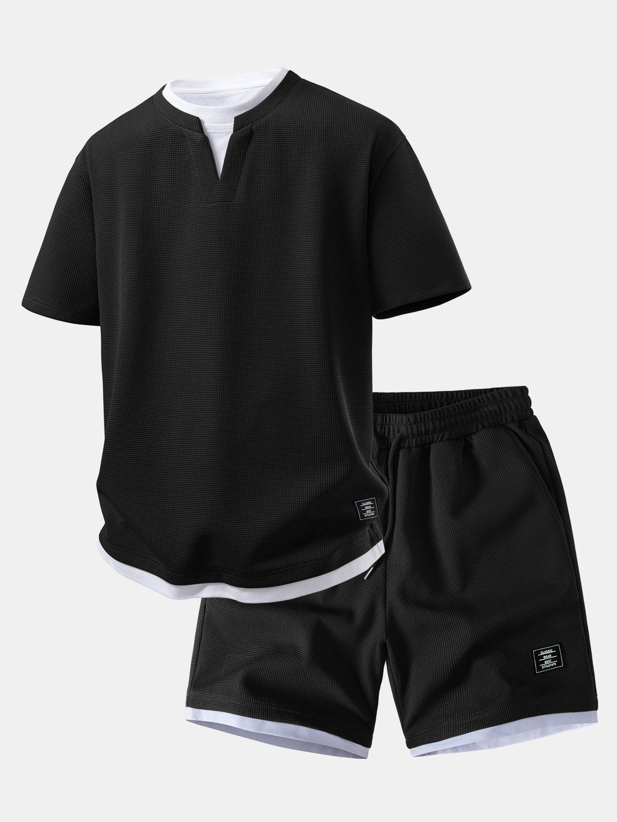 2-in-1 Waffle Notch Neck T-Shirt & 7" Shorts Set