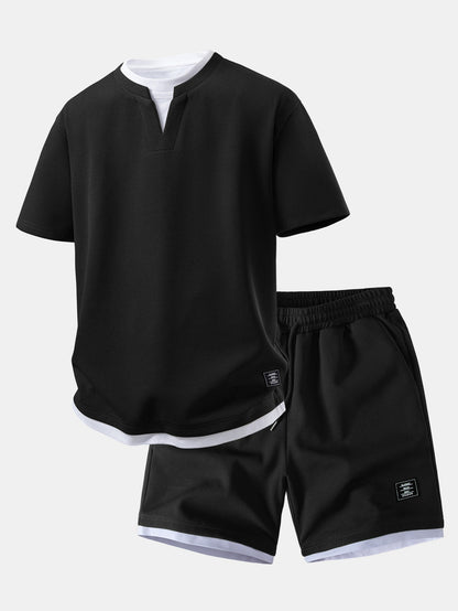 2-in-1 Waffle Notch Neck T-Shirt & 7" Shorts Set