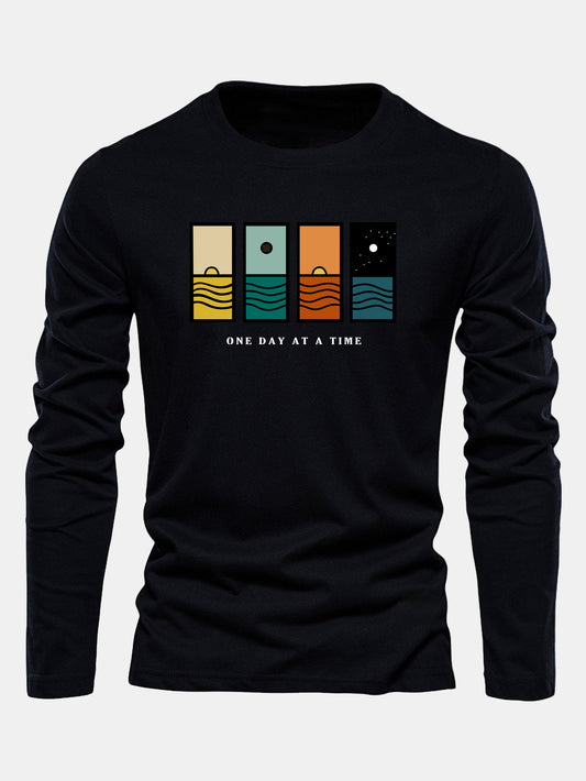 Camiseta de algodão de manga longa com estampa “Um dia de cada vez”