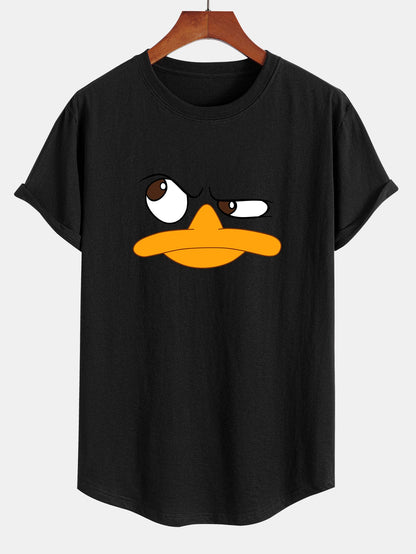 Camiseta de Algodão com Estampa de Pato Emoji e Barra Curvada