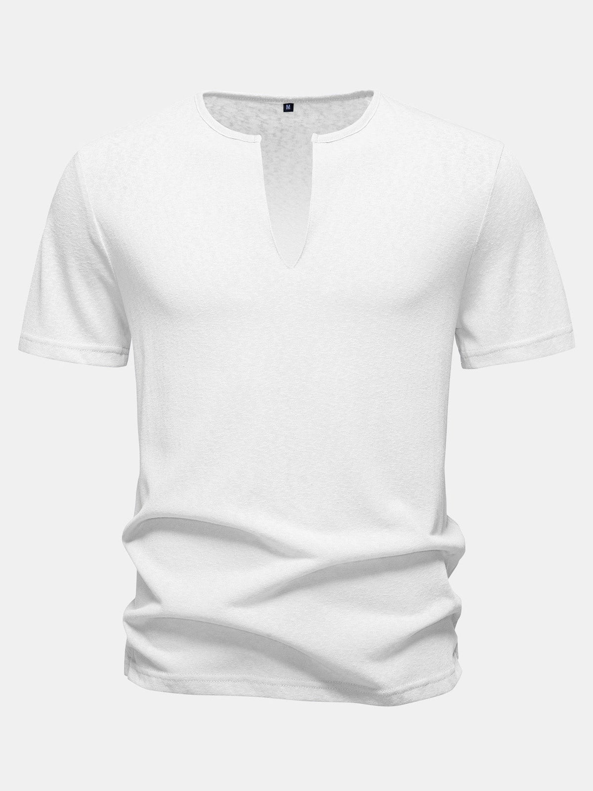 Lightweight Linen-Look Deep Notch Neck T-Shirt