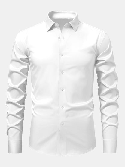 Camisa de cetim justa de manga longa com botões