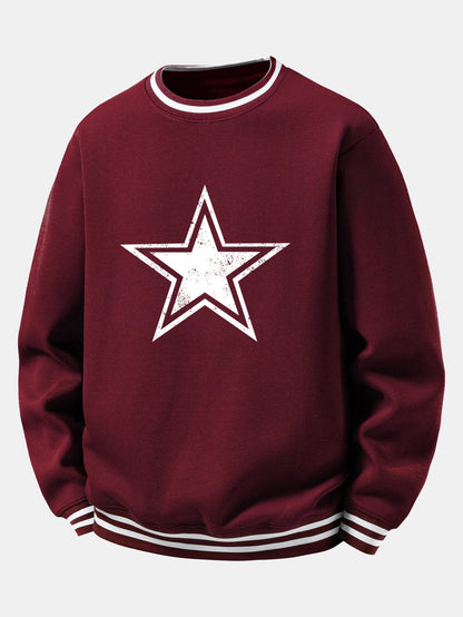 Star & Stripe Print Ribbed Crew Neck Sweatshirt
