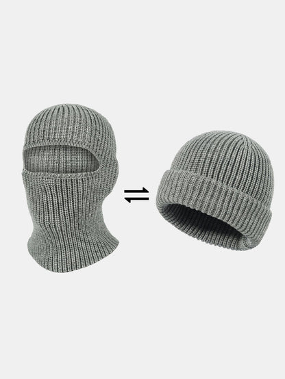 2-in-1 Convertible Ribbed Knit Balaclava Beanie