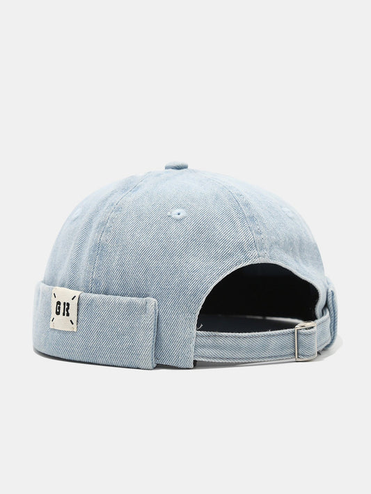 Vintage Washed Denim Cuffed Skull Beanie