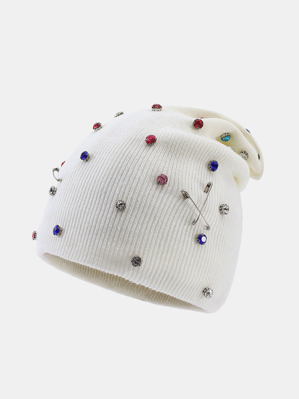 Gorro de Tricô Quente Estilo Punk Fashion com Strass e Broche