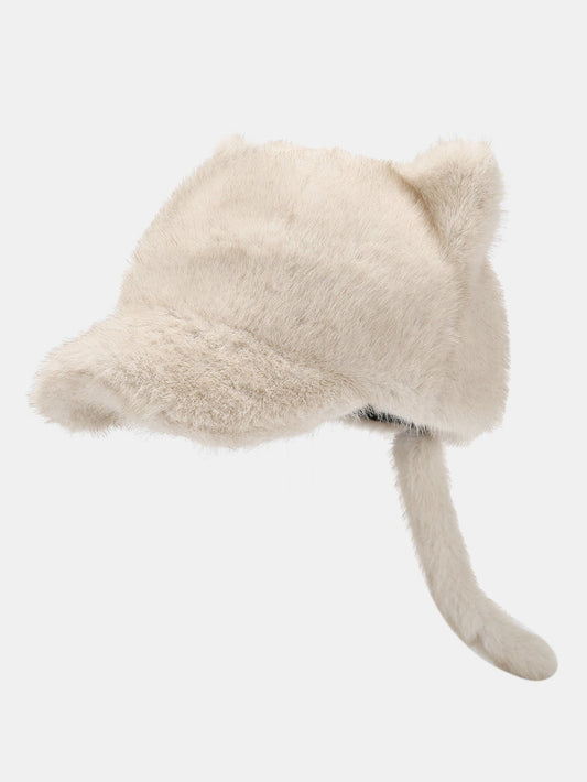 Faux Fur Cat Ear & Tail Winter Hat