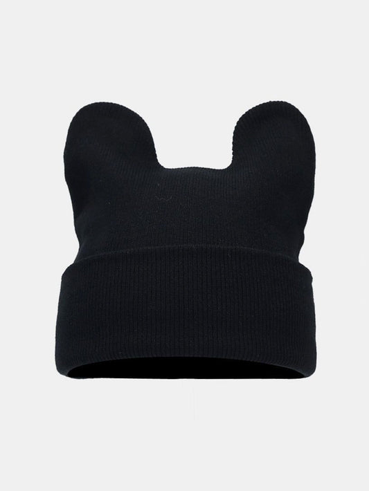 Gorro de malha com orelhas de vaca, gorro de inverno macio e quente com orelhas de animais, punho dobrado e estilo casual streetwear