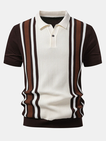 Contrast Stripe Ribbed Knit Polo