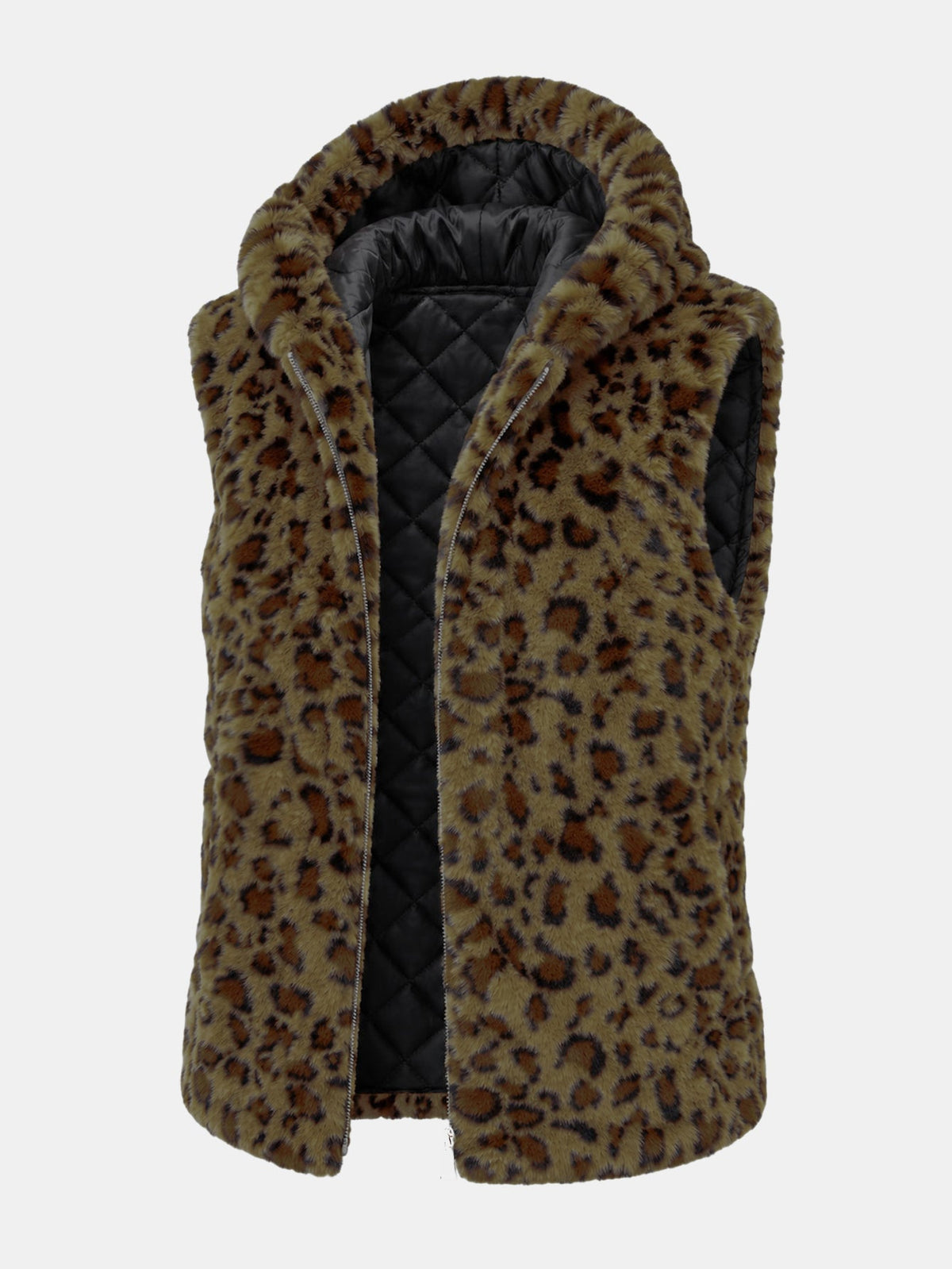 Leopard Faux Fur Hooded Gilet