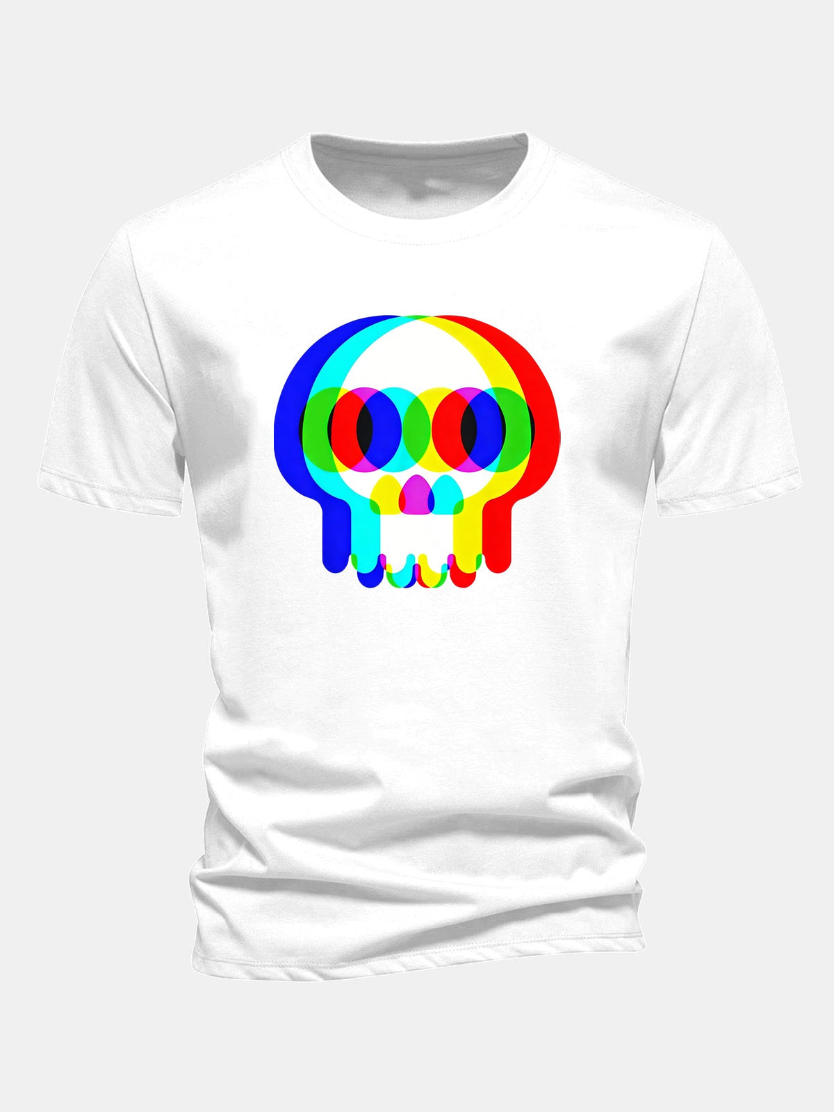 Glitch Skull Print Cotton T-Shirt