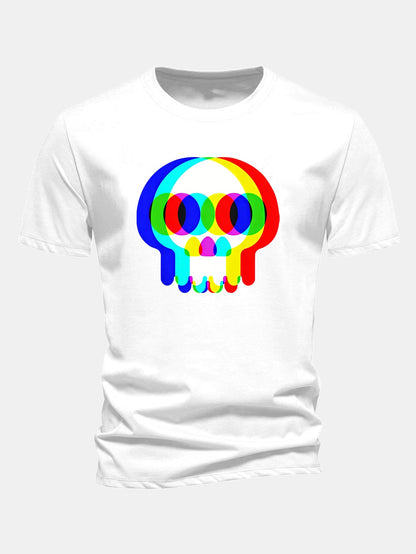 Glitch Skull Print Cotton T-Shirt