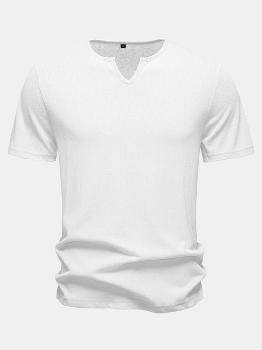 Lightweight Linen-Look Notch Neck T-Shirt