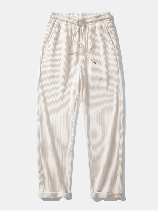 Calça Tricotada com Cordão e Textura Waffle