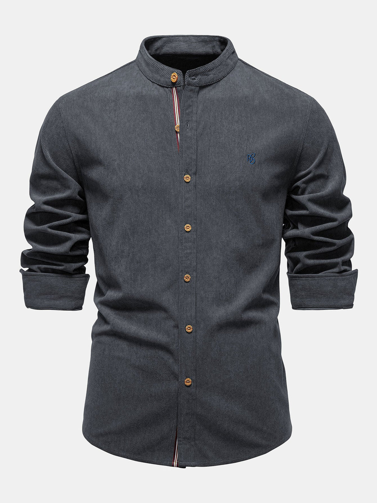 Camisa de veludo cotelê de manga longa com gola alta