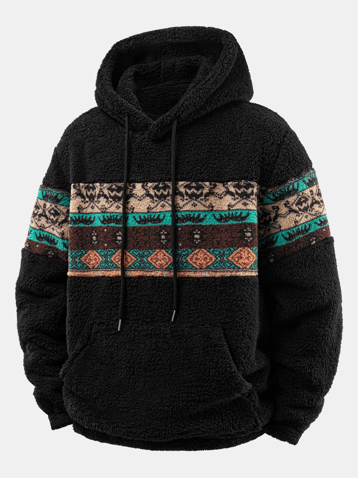 Geometric Patchwork Relaxed Teddy Hoodie