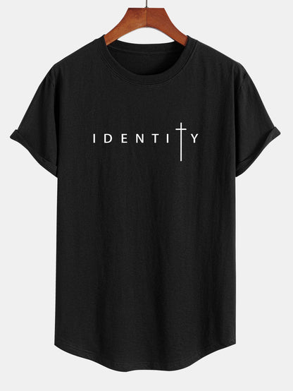 Camiseta de Algodão com Estampa Identity e Barra Curvada