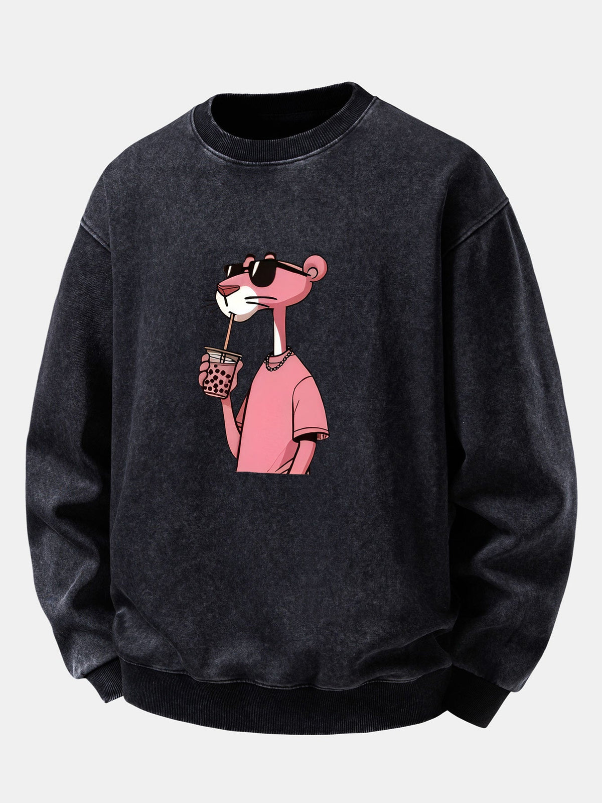 Pink Panther Print Washed Distressed Sweatshirt
