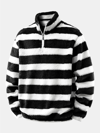 Striped Teddy Fleece Quarter-Zip & Straight Trousers Set