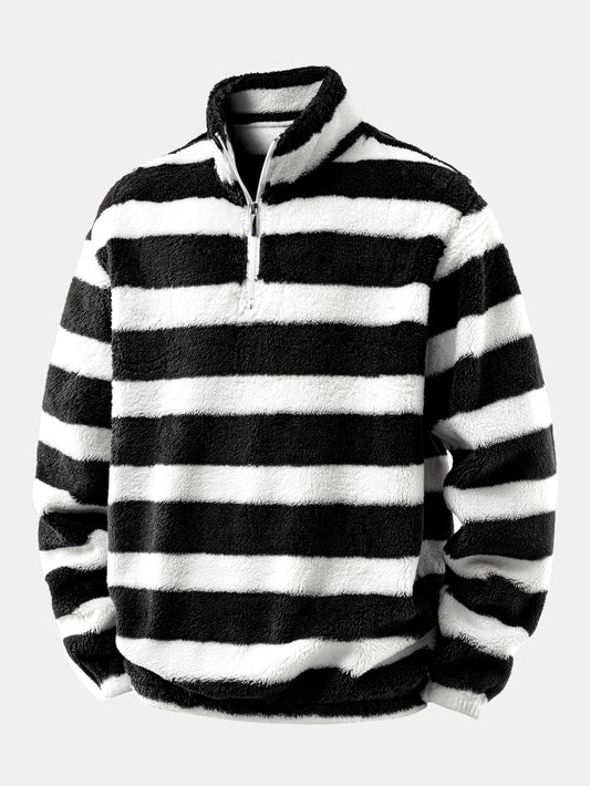 Striped Teddy Fleece Quarter-Zip Sweatshirt