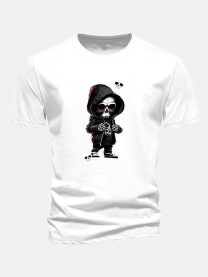 Grim Reaper Skeleton Print Cotton T-Shirt