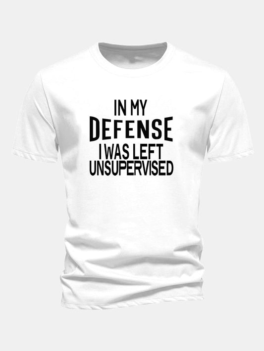 Camiseta de algodão com estampa “Em minha defesa, fui deixado sem supervisão”, corte regular