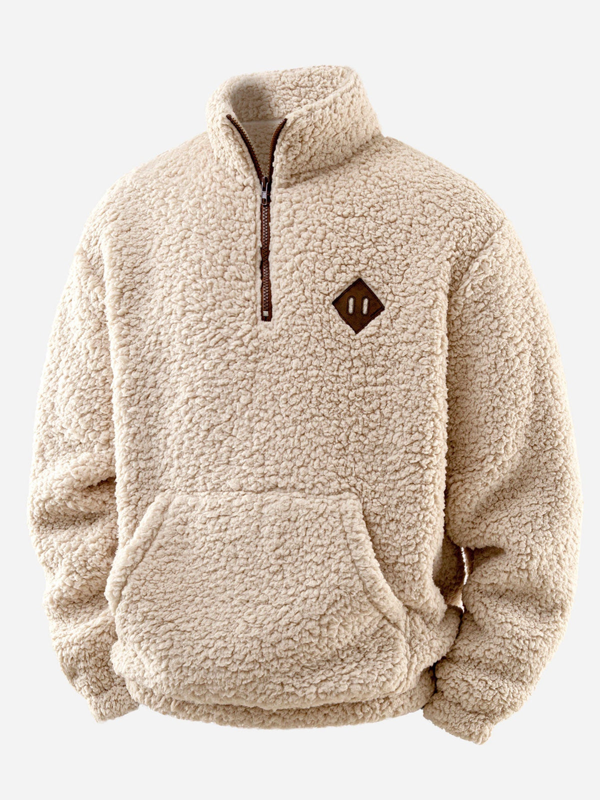 Teddy Fleece Quarter-Zip Sweatshirt with Leather Patch