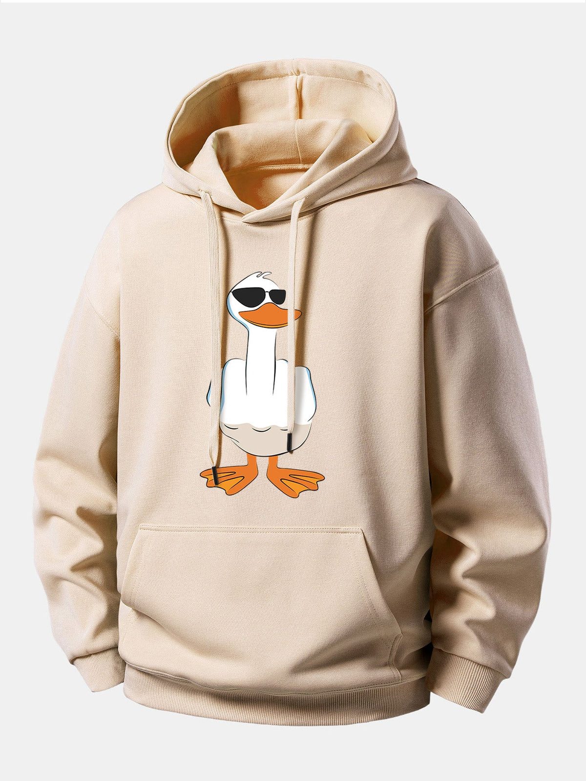 Moletom com Capuz de Ajuste Confortável e Estampa Engraçada de Pato com o Dedo do Meio