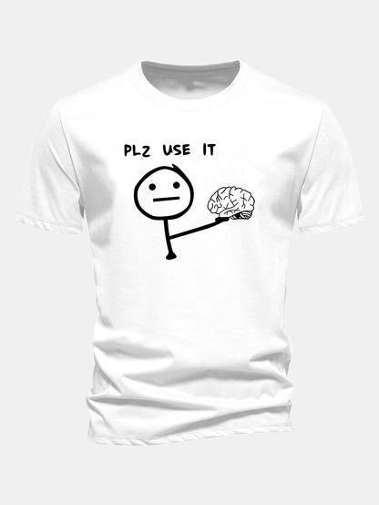 Camiseta de algodão com estampa “Please Use It Brain”, corte regular